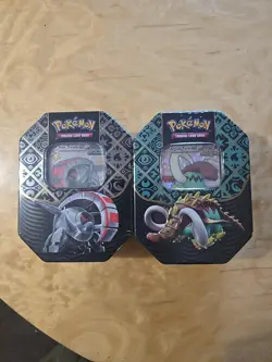 FACTORY SEALED-NEW- Pokemon TCG Paldean Fates Great Tusk & Iron Treads ex Tin - Image 1