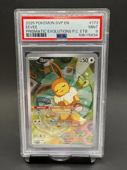 PSA 9 Eevee #173 SVP 2025 Pokemon Center Prismatic Evolutions ETB Promo - Image 1