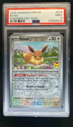 2025 Pokemon SV Prismatic Evolutions Eevee Day Stamp #074/131 PSA 9 - Image 1
