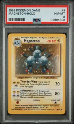 1999 POKEMON BASE SET UNLIMTED #9 MAGNETON-HOLO PSA 8 - Image 1