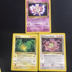 Pikachu Team Rockets Meowth Mewtwo 3 27 18 WOTC Black Star PROMO Pokemon Card LP - Image 1