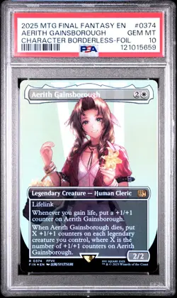 2025 MTG FINAL FANTASY CHARACTER BORDERLESS-FOIL AERITH GAINSBOROUGH PSA 10 - Image 1