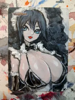 Altered Mtg Hand Painted Maid Mountain One Of A Kind Anime Girl - Image 1
