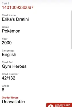 2000 Pokemon Gym Heroes Erika's Drantini #42 CGC NM MINT 8 vintage Slab Graded - Image 3