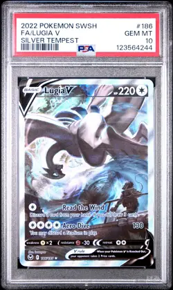 2022 POKEMON SWORD & SHIELD SILVER TEMPEST #186 FULL ART/LUGIA V PSA 10 - Image 1