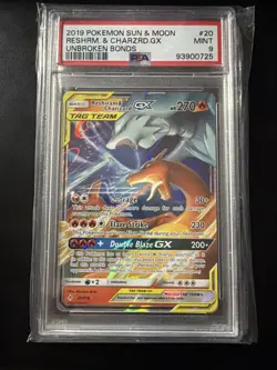 2019 POKEMON SUN & MOON UNBROKEN BONDS #20 RESHIRAM & CHARIZARD GX PSA 9 - Image 1