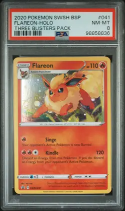 2020 POKEMON SWSH BLACK STAR PROMO THREE BLISTERS PACK #041 FLAREON-HOLO PSA 8 - Image 1