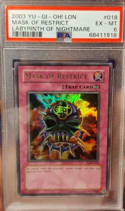PSA 6 - LON-018 - Mask Of Restrict - Light Foil Shift - Yu-Gi-Oh! EX-MT - - Image 1