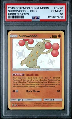 2019 POKEMON SUN & MOON HIDDEN FATES #SV20 SUDOWOODO HOLO PSA 10 - Image 1