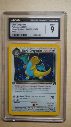 2000 Pokemon, Dark Dragonite 5/82, 1st Edition Team Rocket Holo CGC 9 MINT! - Image 1
