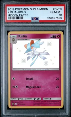 2019 POKEMON SUN & MOON HIDDEN FATES #SV35 KIRLIA HOLO PSA 10 - Image 1
