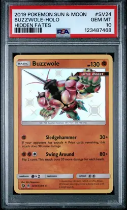 2019 POKEMON SUN & MOON HIDDEN FATES #SV24 BUZZWOLE HOLO PSA 10 - Image 1
