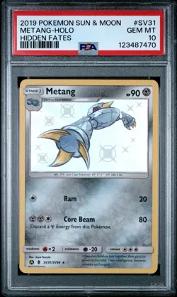 2019 POKEMON SUN & MOON HIDDEN FATES #SV70 METANG HOLO PSA 10 - Image 1