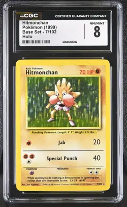 CGC 8 Hitmonchan 1999 Base Set 7/102 Holo Pokemon Card - Image 1