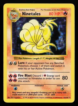 Ninetales 12/102 Holo Rare Base Set (Shadowless) Pokemon Card - Image 1
