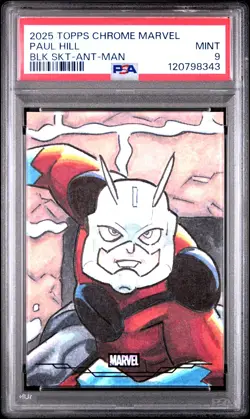 2025 TOPPS CHROME MARVEL BLACK FOIL SKETCH CARDS ANT-MAN PAUL HILL PSA 9 - Image 1