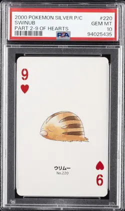 2000 POKEMON SILVER VERSION PART 2 PLAYING CARDS 9 OF HEARTS #220 SWINUB PSA 10 - Image 1