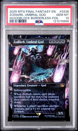 2025 MTG FINAL FANTASY WOODBLOCK BORDERLESS-FOIL ZODIARK, UMBRAL GOD PSA 10 - Image 1