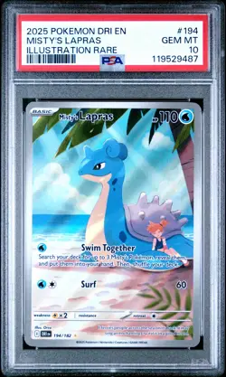 2025 POKEMON DRI EN-DESTINED RIVALS ILLUSTRATION RARE #194 MISTY'S LAPRAS PSA 10 - Image 1