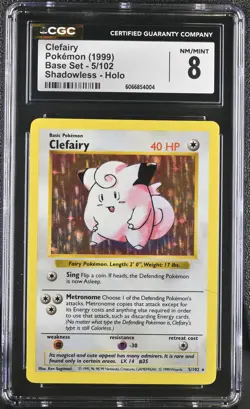 CGC 8 Clefairy 1999 Base Set 5/102 Shadowless Holo Pokemon Card - Image 1