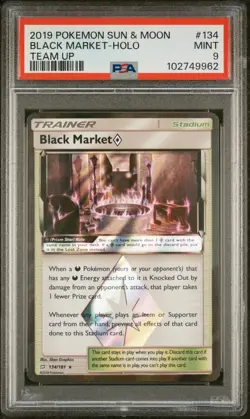 2019 POKEMON SUN & MOON TEAM UP #134 BLACK MARKET-HOLO PSA 9 - Image 1
