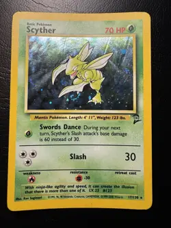 Pokemon Scyther Holo Rare Card 17/130 Base Set 2, WOTC Vintage LP - Image 1