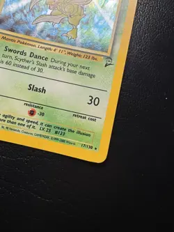 Pokemon Scyther Holo Rare Card 17/130 Base Set 2, WOTC Vintage LP - Image 2