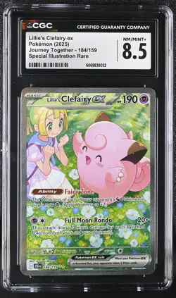 CGC 8.5 Lillie's Clefairy ex 184/159 SIR Journey Together JTG Pokemon Card NM/M - Image 1