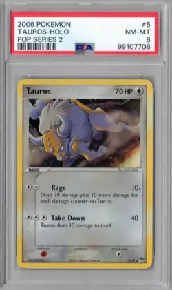 2006 Pokemon Pop Series 2 #5, Tauros - Holo, PSA 8, NM-MT - Image 1