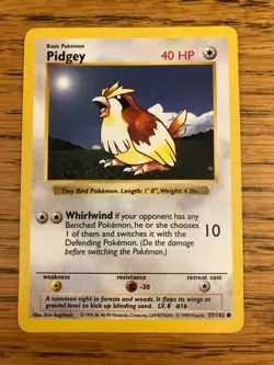 Pokemon Base Set SHADOWLESS WOTC Vintage Pidgey 57/102 HP Heavily Played - Image 1