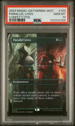 2023 MTG WILDS OF ELDRAINE: ENCHANTING TALES CONFETTI FOIL PARALLEL LIVES PSA 10 - Image 1