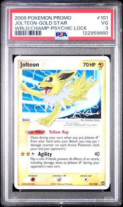 2008 POKEMON WORLD CHAMPIONSHIPS PROMO PSYCHIC LOCK #101 JOLTEON-GOLD STAR PSA 3 - Image 1