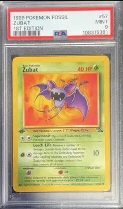 Pokemon 1999 Fossil ZUBAT 1ST Edition #57 PSA 9 Mint WOTC VINTAGE - Image 1