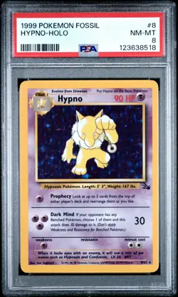 1999 POKEMON FOSSIL #8 HYPNO-HOLO PSA 8 - Image 1