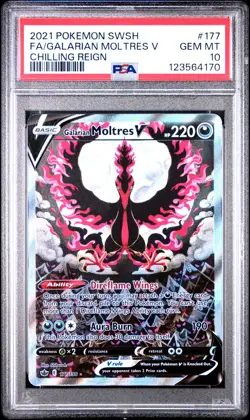 2021 POKEMON SWORD & SHIELD CHILLING REIGN FULL ART/GALARIAN MOLTRES V PSA 10 - Image 1