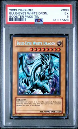 2003 YU-GI-OH! BOOSTER PACK TIN #009 BLUE-EYES WHITE DRAGON PSA 5 - Image 1
