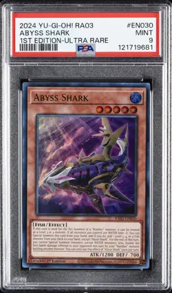2024 YU-GI-OH! RA03-QUARTER CENTURY BONANZA 1ST ED-ULTRA RARE ABYSS SHARK PSA 9 - Image 1