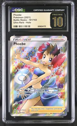 CGC 10 PRISTINE Phoebe 2021 Battle Styles 161/163 Ultra Rare Holo Pokemon Card - Image 1