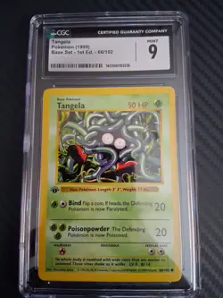 Pokemon TCG Base Set Tangela 1st Edition Stamped Card CGC 9 Shadowless - Image 1