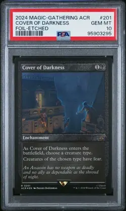 2024 MTG Assassin's Creed Cover of Darkness FOIL ETCHED RARE PSA 10 GEM #201 - Image 1