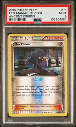 2015 POKEMON XY ANCIENT ORIGINS #75 HEX MANIAC-REVERSE FOIL PSA 9 - Image 1