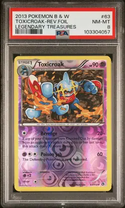 2013 POKEMON BLACK & WHITE LEGEND TREASURES #63 TOXICROAK-REVERSE FOIL PSA 8 - Image 1