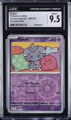 2024 POKEMON SURGING SPARKS, REVERSE HOLO #084/191 ESPURR CGC 9.5 - Image 1
