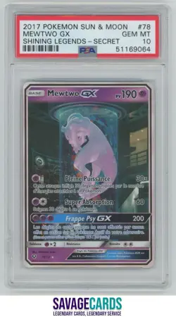 2017 Pokemon Sun & Moon Shining Legends MewTwo GX PSA 10 #78/73 Secret FRENCH - Image 1