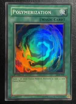 Yugioh Polymerization LOB-059 1st Edition Glossy Foil Line Misprint - Image 1