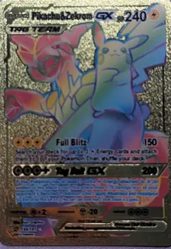 Pokemon Gold Foil Fan Art Card Tag Team Pikachu Zekrom GX 240HP184/181 - Image 1