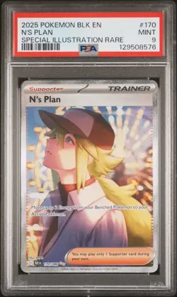 2025 POKEMON BLK EN-BLACK BOLT SPECIAL ILLUSTRATION RARE #170 N'S PLAN PSA 9 - Image 1