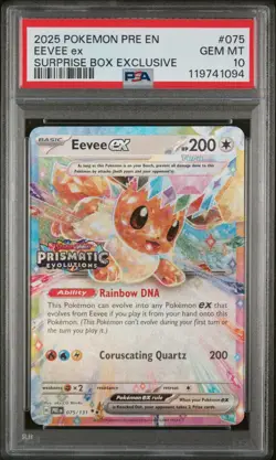 2025 Pokemon Eevee EX Stamped 075/131 Prismatic Evolutions Surprise Box PSA 10 - Image 1