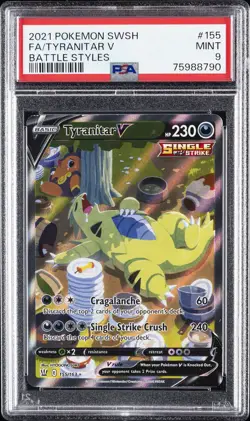 2021 POKEMON SWORD & SHIELD BATTLE STYLES #155 FULL ART/TYRANITAR V PSA 9 - Image 1