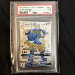 2019 POKEMON SUN & MOON HIDDEN FATES #SV64 FULL ART/LUCARIO GX PSA 9 - Image 1